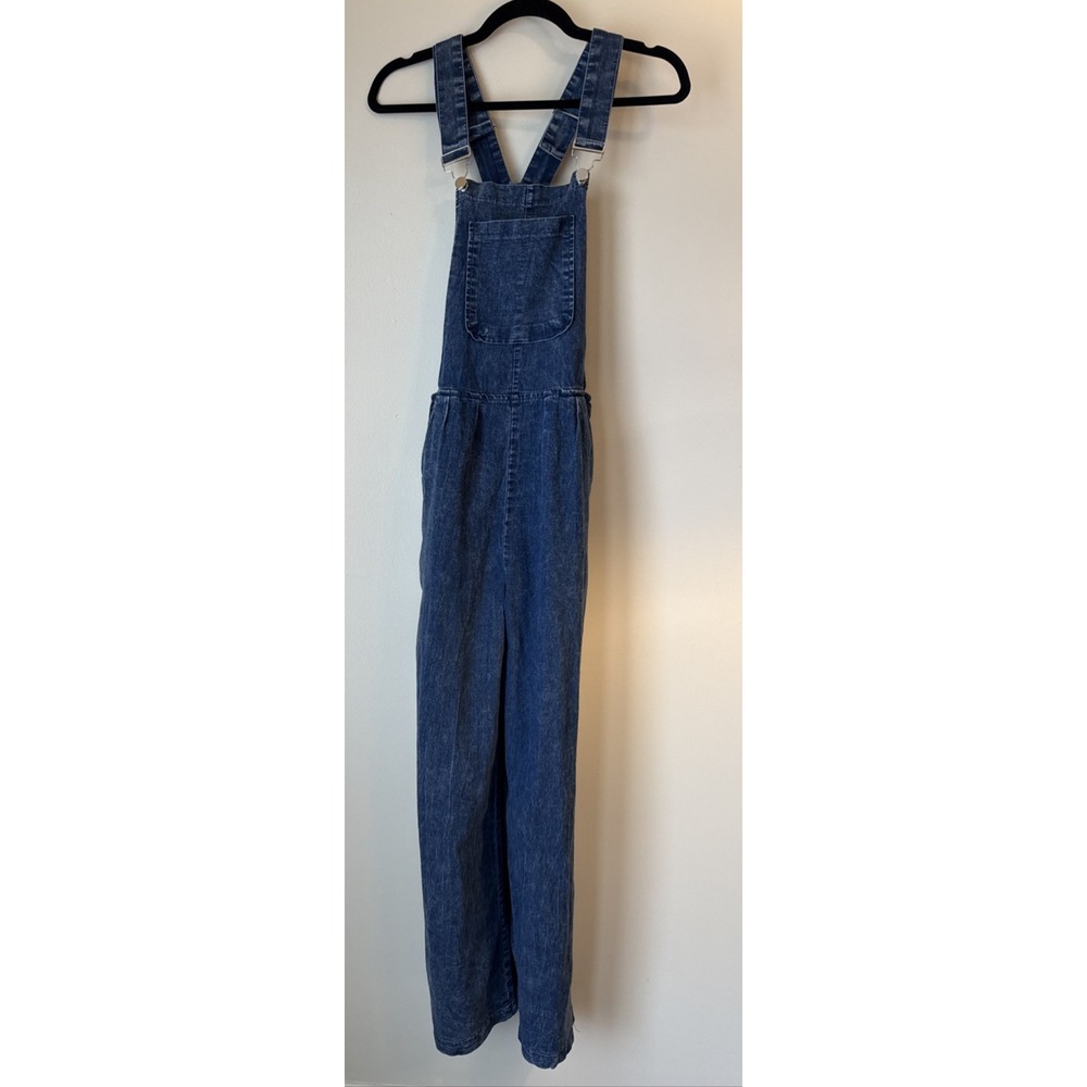 Oversized Denim Overalls Womens Size S Blue Flare Wide Leg Jumpsuit Overalls